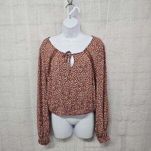 Hippie Rose Pink Floral Blouse Hippie Peasant Festival Prairie L